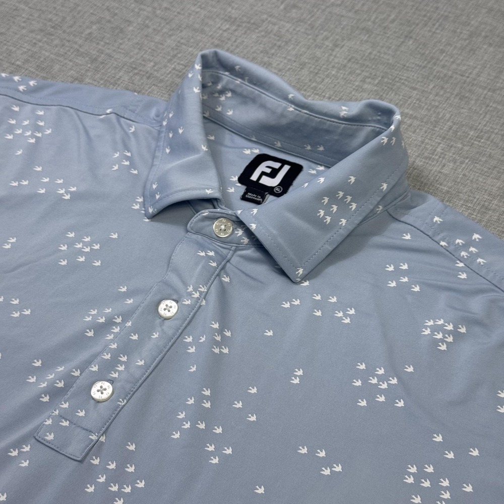 FootJoy Bird Print Polo Shirt Mens XL Blue Polyester Spandex‎ Golf Pelican Sound